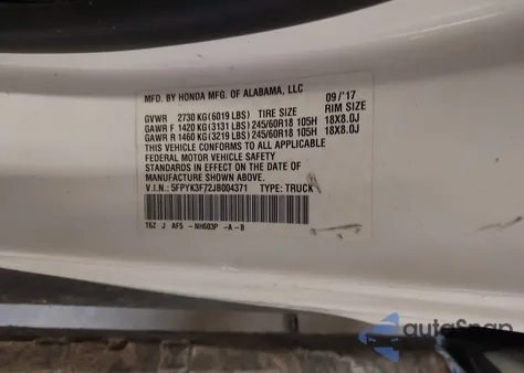 2018 Honda Ridgeline Rtl-E из США, поврежденный, VIN 5FPYK3F72JB004371